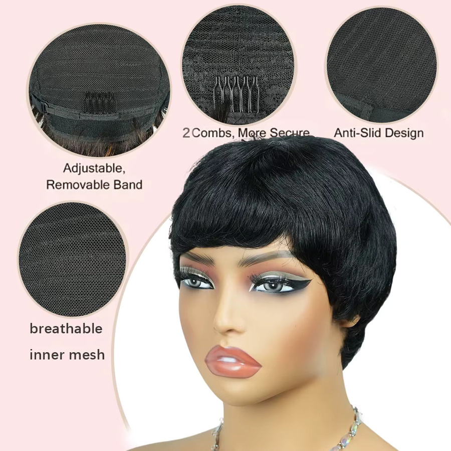 OYM HAIR Perücke Pixie-Schnitt, geschichtet, schwarz, Damen, Echthaar - Bild 4