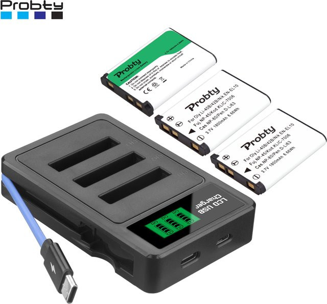 Olympus Akku-Set mit 1800 mAh und 3-Slot-Ladegerät für Li-40B, Li-42B, NP-80, Farbe: Schwarz - Bild 1