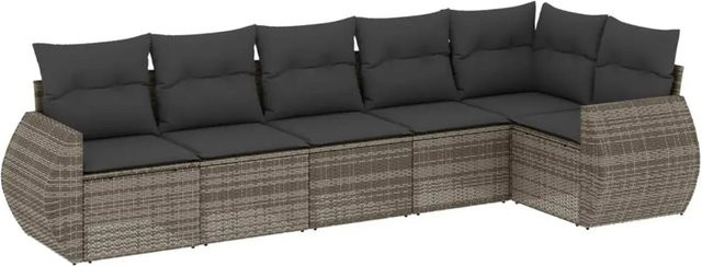 vidaXL 6-tlg Garten-Sofagarnitur in L-Form aus grauem Poly-Rattan mit Sitzkissen und Rückenkissen - Bild 1
