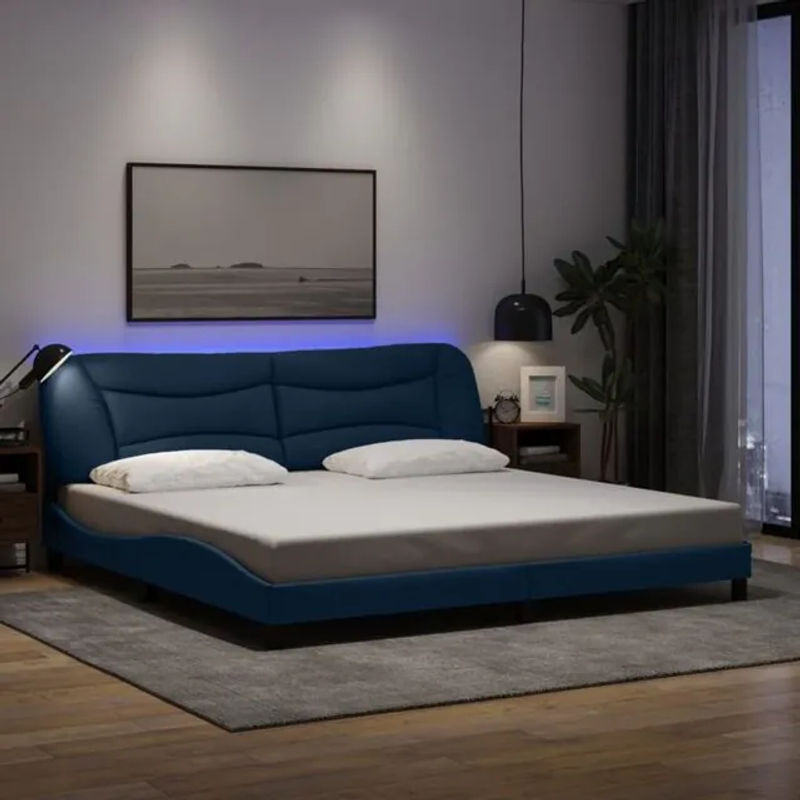 Modernes Polsterbett Hvar mit LED von Vidaxl in Blau, B/T: 200 x 200 cm - Bild 1
