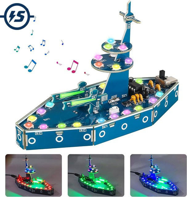 DIY-Schlachtschiff-Lötset, elektronisches Kriegsschiff-Modell, mit RGB-Lichtern und Musik - Bild 1