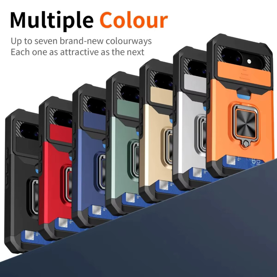 Google Handyhülle mit Kartenfach, Ringhalter und Schiebe-Kameraabdeckung für Pixel 6 7 8 9 10 Pro XL in Orange - Bild 6