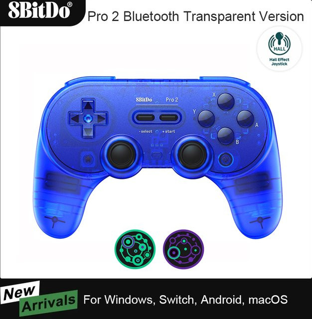 8BitDo Pro 2 Bluetooth-Controller mit Hall-Effekt-Joystick für Nintendo Switch, PC, MacOS, Android und Steam Deck in Grau und Blau - Bild 1