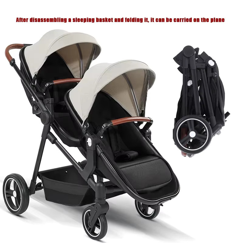 Warm house Zwillingskinderwagen mit zwei Autositzen in Grau und Schwarz, flugzeugsicher und zerlegbar in einen leichten Kinderwagen - Bild 1