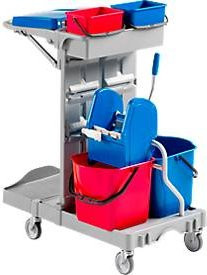 Reinigungswagen Poly II von Schäfer Shop mit 2 x 4 l Eimer, 2 x 15 l Eimer, Mopppresse und Stielhalterung - Bild 1