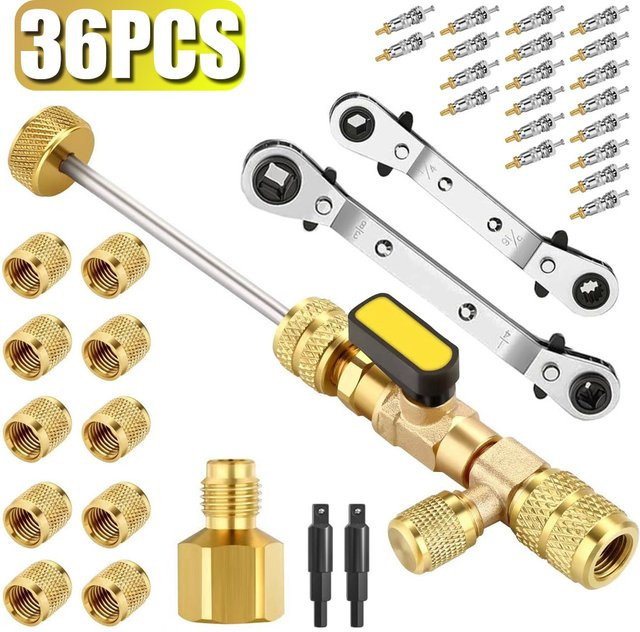 Schrader-Ventil-Kältemittelwerkzeug Ventilkern-Entferner-Installationssatz in Gold mit 1/4-Zoll und 5/16-Zoll Anschluss für R22 R410a R134A R12 R32 - Bild 1