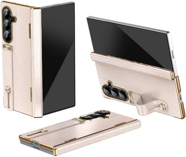 Samsung Galaxy Z Fold7 5G Design Leder Schutzhülle mit Handriemen in Pink - Bild 1