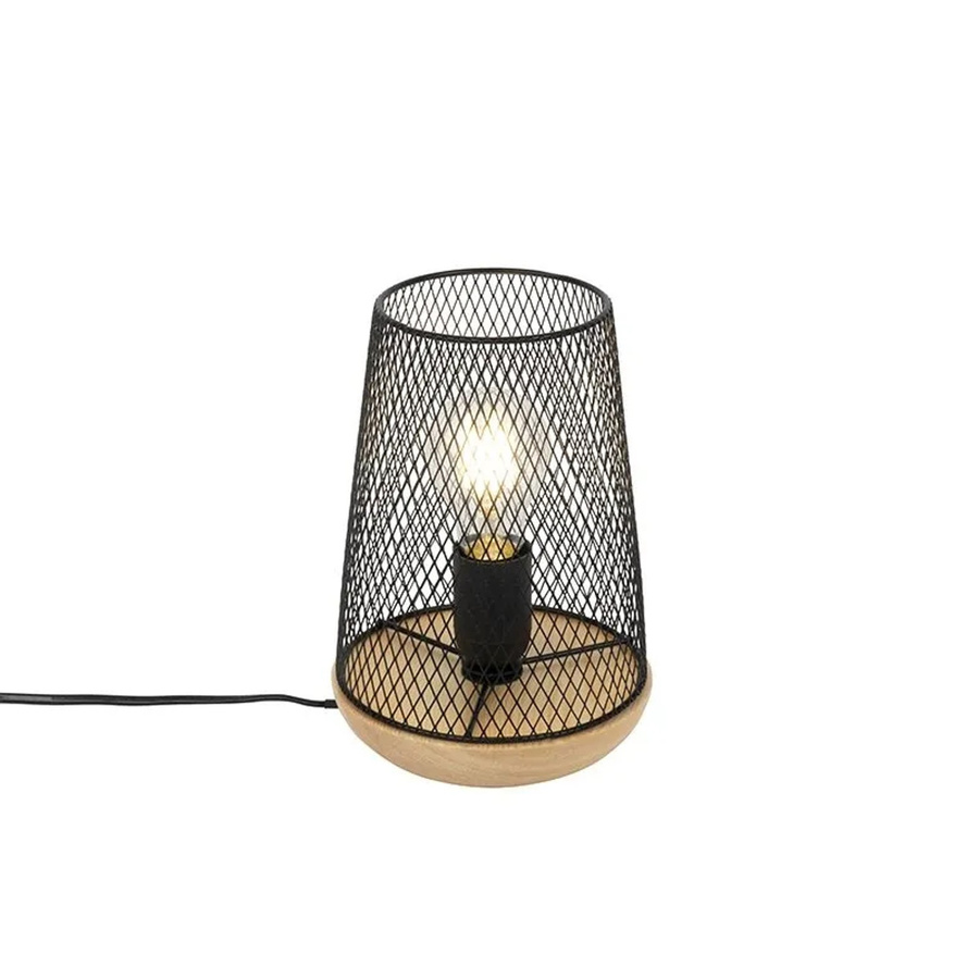 QAZQA Design Tischlampe Schwarz und Holz mit E27 Fassung für Wohnzimmer und Home Office - Bild 2