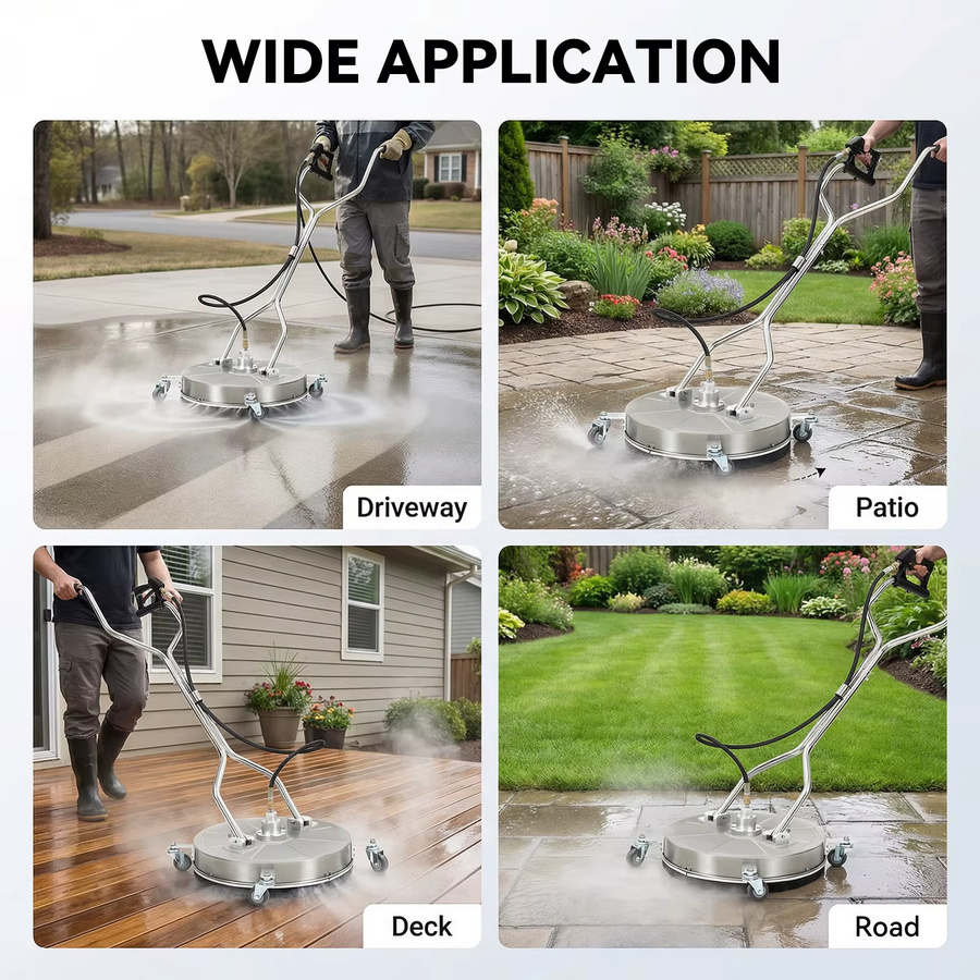 Podofo 18-Zoll-Hochdruckreiniger-Oberflächenreiniger aus Edelstahl in Silber mit 4000 PSI, 4 Rädern, Doppelgriff und Adaptern für 1/4-Zoll-Gewinde sowie 3/8-Zoll-Schnellanschlüsse - Bild 3