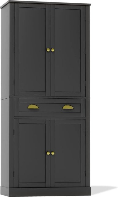 okwish Aufbewahrungsschrank für Küche und Esszimmer mit Türen und Schubladen in Schwarz, B/T/H: 80 x 40 x 182 cm - Bild 1