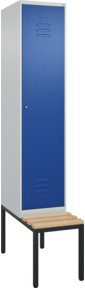 C+P Spind Classic PLUS Garderobenschrank mit Sitzbank, 1 Abteil, B/T/H: 212,0 x 40,0 x 81,5 cm, Zylinderschloss, 4 Garderobenhaken, mittige Trennwand, Buche-Hartholz und Stahl - Bild 1