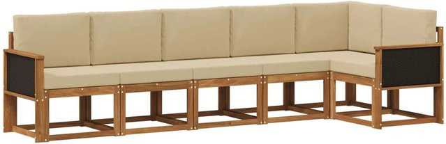vidaXL Outdoor-Sofagarnitur L-Form aus Akazienholz mit Kissen in Natur und Beige - Bild 1