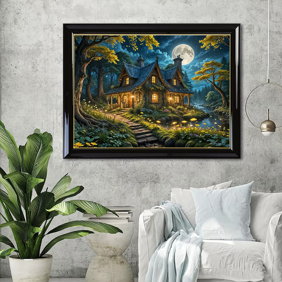EverShine DIY Diamantmalerei Set 5D Landschaft mit Mond und Wald in Multicolour als Wanddeko mit Vollbohrer Rund-Steinen - Bild 3