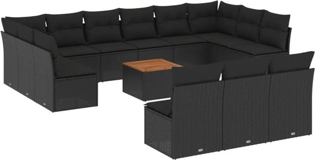 vidaXL 14-tlg. Garten-Sofagarnitur aus Polyrattan mit Kissen in Schwarz - Bild 1