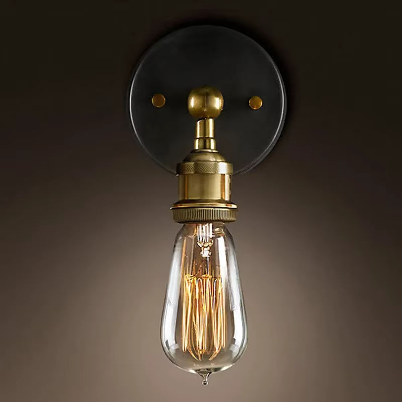 ONEYLTT Wandleuchte im Industriestil aus Metall in Gold/Messing mit transparentem Glasschirm und E27-Fassung - Bild 3