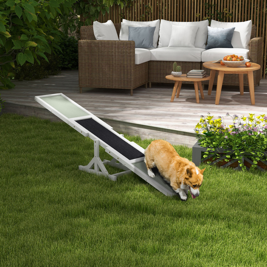 PawHut Hundewippe aus Holz in Weiß, rutschfeste Agility-Rampe für Hunde bis 30 kg, B/H/L: 30 x 30 x 180 cm - Bild 2