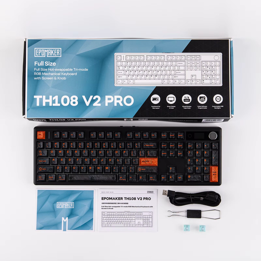 EPOMAKER TH108 V2 PRO Mechanische Tastatur mit Bildschirm und Drehregler, 100% ANSI US-Layout, Kabellos via Bluetooth oder 2,4GHz sowie Kabelgebunden, kompatibel mit Mac - Bild 5
