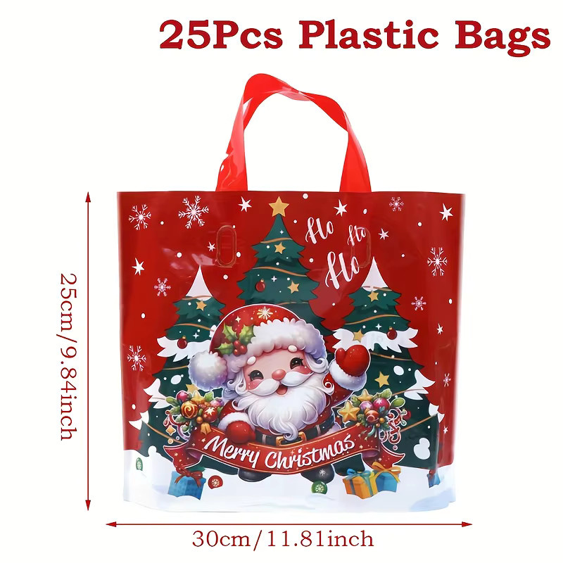 25 Stück rote Weihnachtsmann Weihnachtsbaum Geschenktüten aus Kunststoff mit Merry Christmas Design für deine Feiertage - Bild 3
