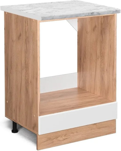 Vicco R-Line Herdbauschrank in Weiß Hochglanz mit Marmor-Optik, Breite: 60 cm, Höhe: 81,6 cm, Tiefe: 46 cm - Bild 1