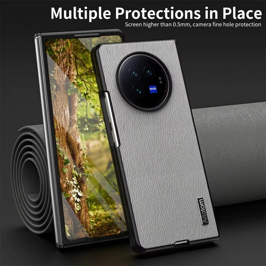 Schutzhülle aus Leder und Holz mit Muster für vivo x falten 3 pro, x falten 2 und x falten x flip 4g 5g in Braun, Blau oder Grau - Bild 2