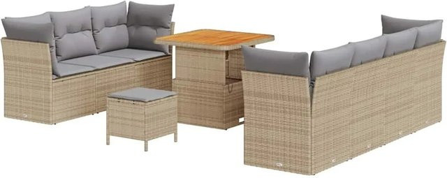vidaXL Garten-Sofa-Set 10-teilig mit Kissen in Beige und Hellgrau mit Stauraumfunktion und UV-beständigem Poly-Rattan - Bild 1