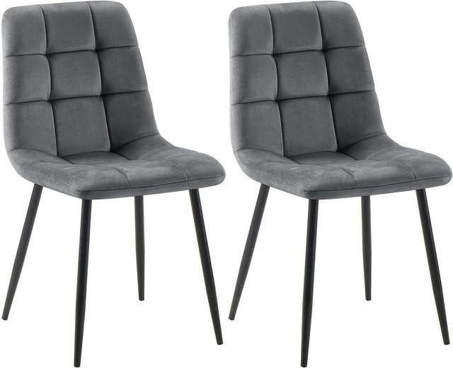 CLP 2er Set Esszimmerstühle Tilde, moderne gepolsterte Küchenstühle mit gestepptem Bezug und Metallgestell - Bild 1