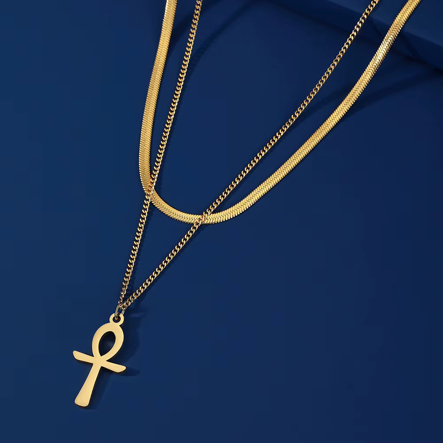 LIKGREAT Halskette Ankh Kreuz, Edelstahl, Gold, Damen - Bild 1