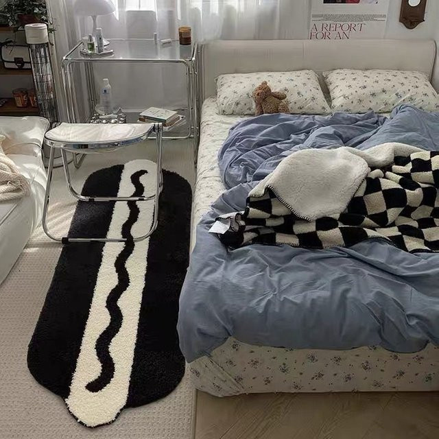 VIKAMA Kunstkaschmir Teppich in Schwarz-Weiß mit Wellenmuster, schmutzabweisend, ideal für Wohnzimmer und Schlafzimmer, B: 120 cm, T: 40 cm, H: 40 cm - Bild 1