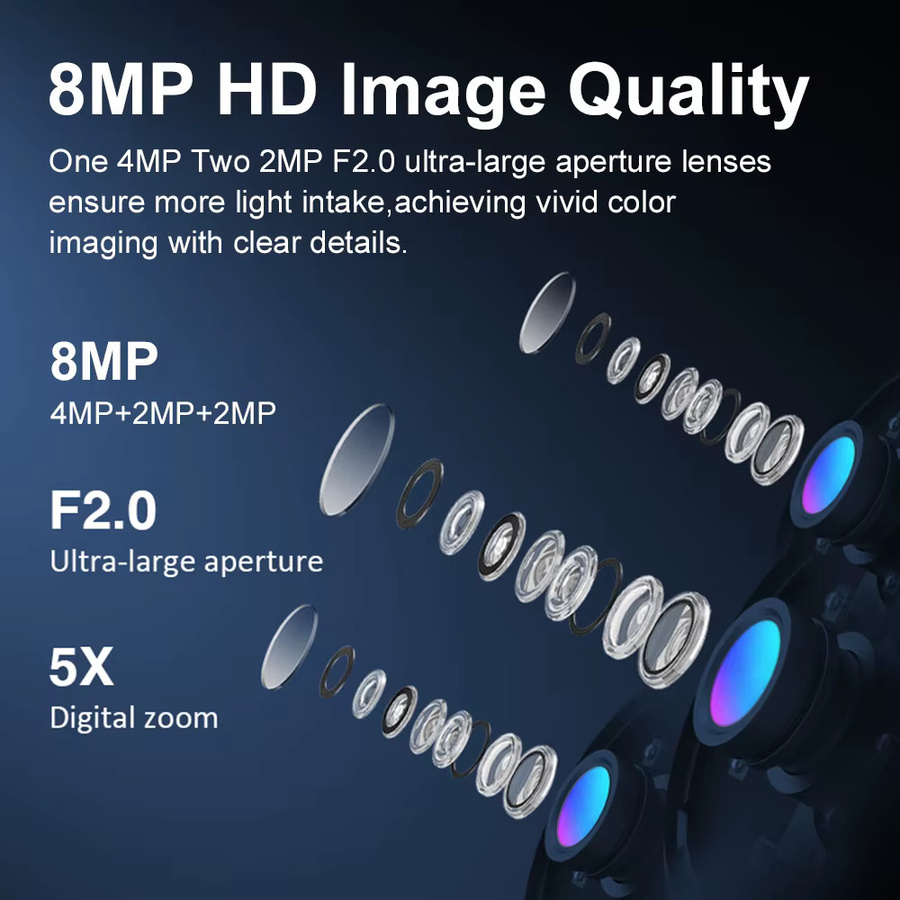 Vstarcam 4K IP-Kamera mit 3 Objektiven, 5-fachem Zoom und WiFi, PTZ-Videoüberwachungskamera für Innen- und Außenbereiche mit Menschenverfolgung und IP66 wasserdicht, Farbe: Weiß - Bild 2