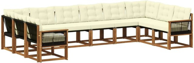 vidaXL Outdoor-Sofagarnitur L-Form aus Akazie mit 10 Kissen in Natur und Creme - Bild 1