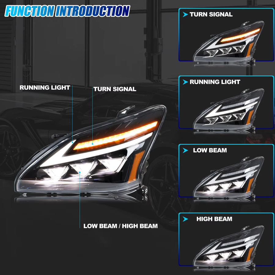 LED-Scheinwerfer mit DRL-Projektor und sequentiellen Blinkern für Lexus RX330 RX350 RX400h (2004–2009) - Bild 2