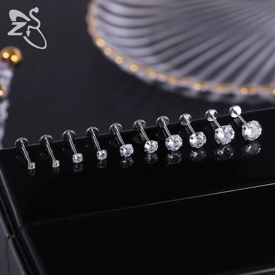 ZS Labret Lippenpiercing Edelstahl, CZ Kristall, Herren - Bild 2