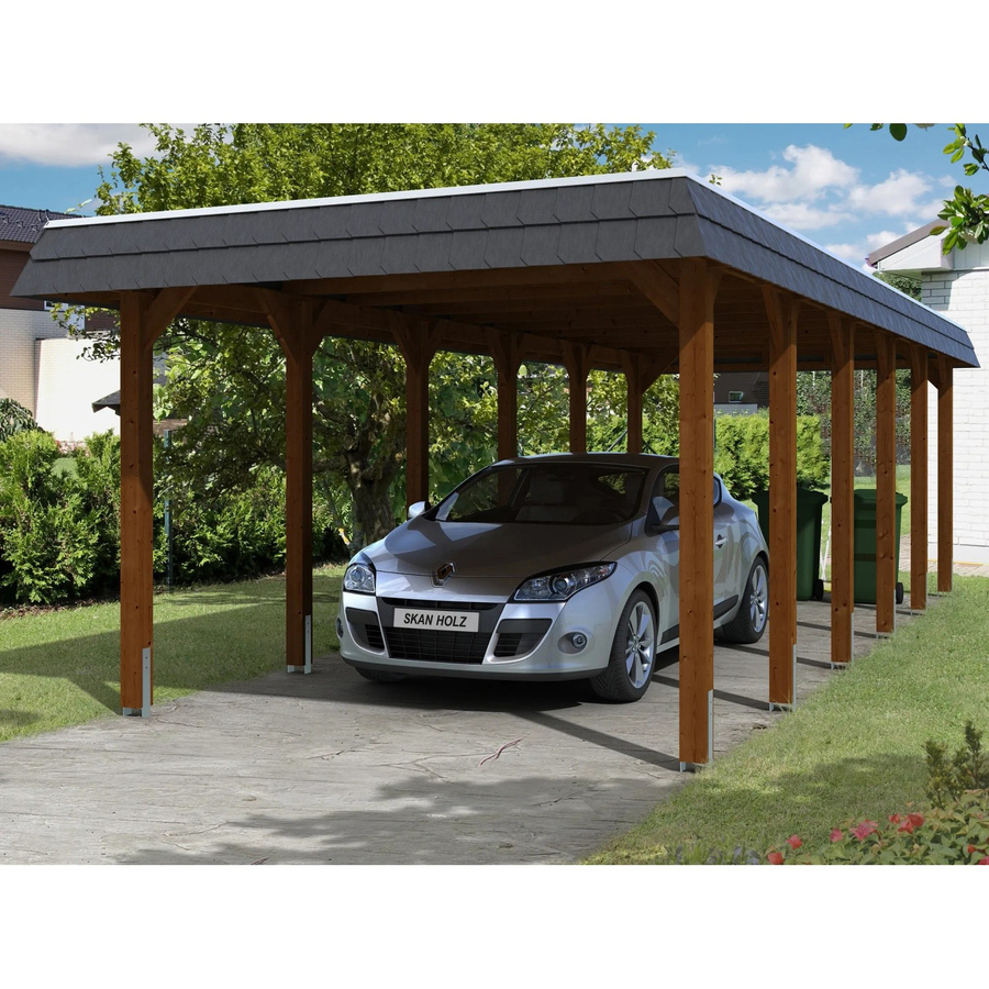 Skan Holz Carport Spreewald mit schwarzer Blende in Nussbaum, B/T: 345 x 893 cm - Bild 5