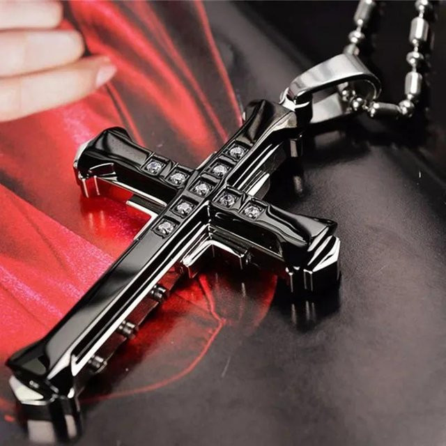 Halskette mit Jesus Anhänger, Edelstahl, Gold, Zirkonia, Unisex - Bild 1