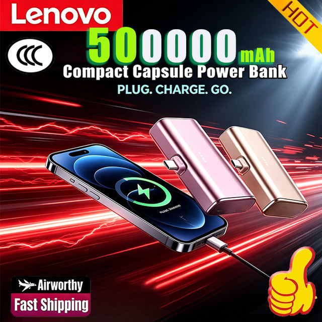 Lenovo Mini-Kapsel-Powerbank mit 22,5W Schnellladung, USB-C und Lightning, Tragbarer externer Akku in Pink - Bild 1
