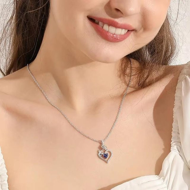 YIRAN Jewelry Halskette, Rosenherz-Anhänger, Kupfer, blauer Zirkonia, 45 cm, Damen - Bild 1