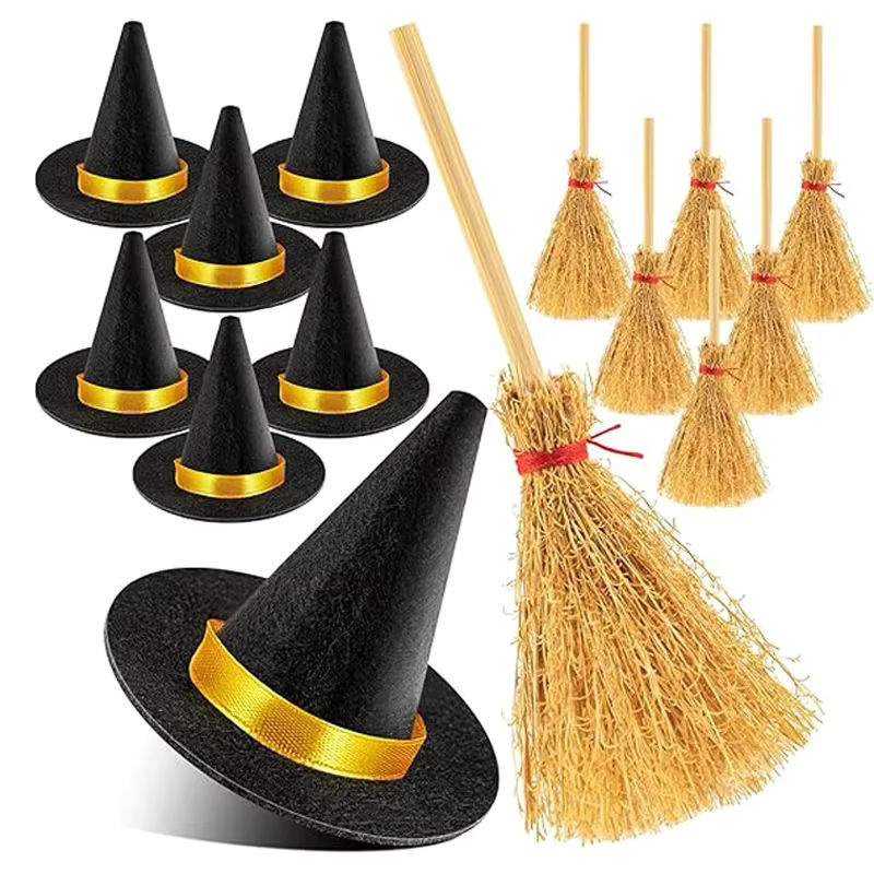 10 Stück Mini Hexenhüte aus Filz in Schwarz für Halloween Bastelarbeiten und Partydekoration - Bild 3