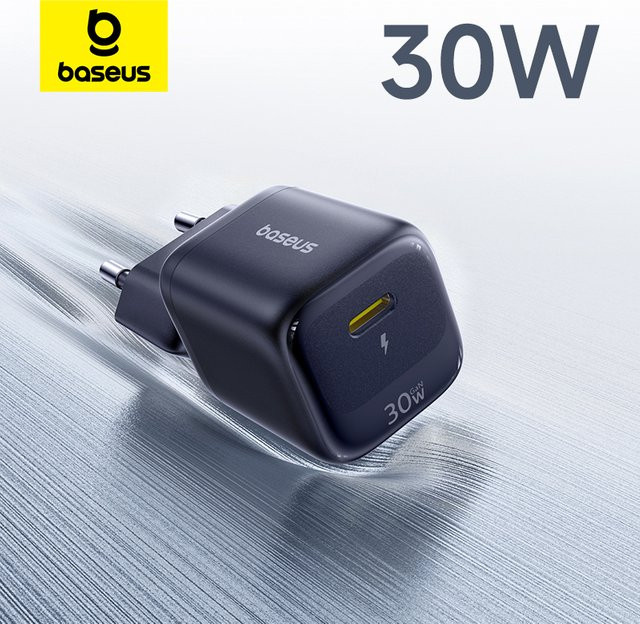 Baseus 30W USB-C GaN-Schnellladegerät mit PD3.0, QC3.0 und PPS in Schwarz - Bild 1