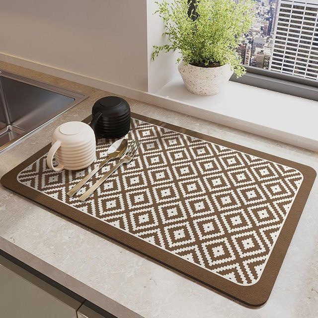 Saugfähige und rutschfeste Abtropfmatte von Yiran Furniture für Küchenarbeitsplatten und Spülbecken, B/T: 40 x 30 cm, Farben: Weiß, Gold, Braun - Bild 1