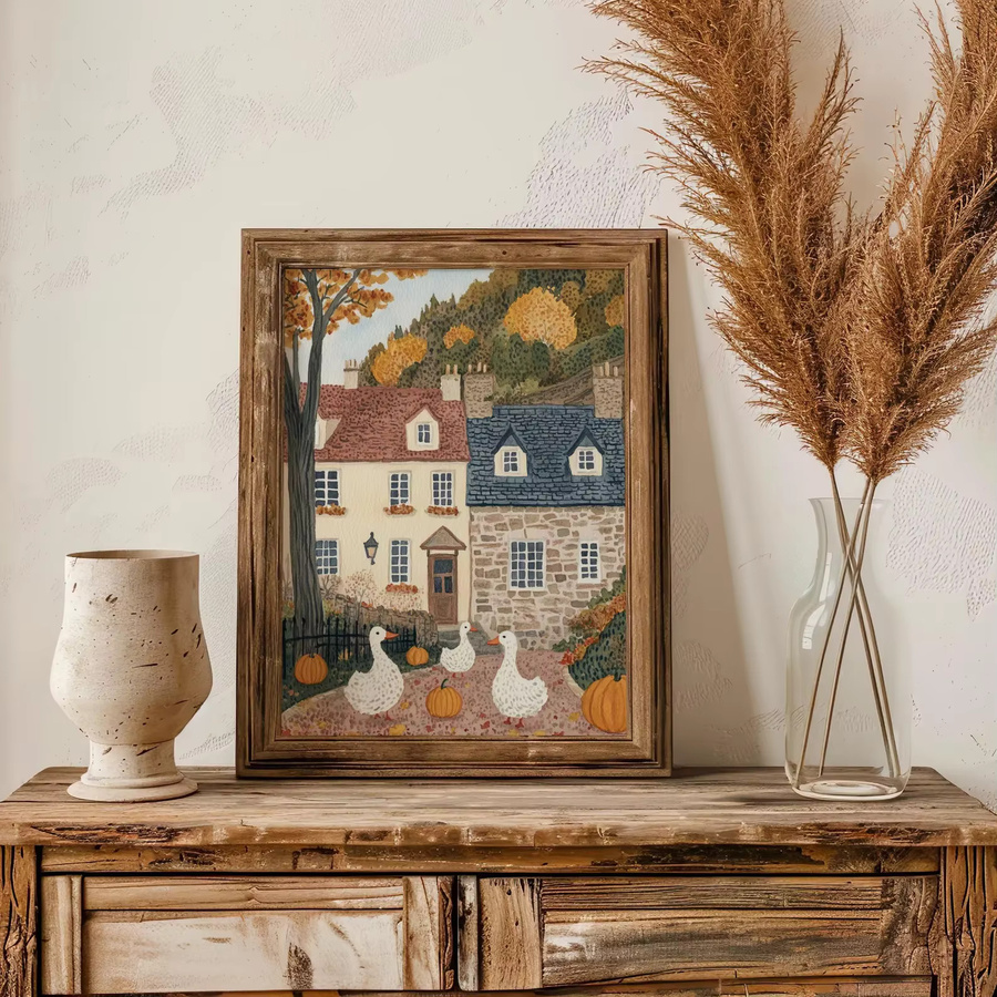 SHENCHEN Wandkunst Herbstmotiv mit Ente und Kürbis in Mehrfarben als rustikaler Druck - Bild 3
