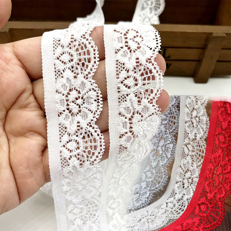 Elastische Spitzenborte in Grau, 25 mm breites besticktes Spitzenband für DIY-Bekleidung und Nähzubehör - Bild 4