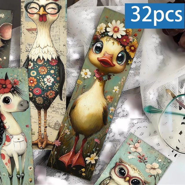 32 Stück Lesezeichen mit Blumenmotiven und Haustieren in Multicolour aus Papier - Bild 1