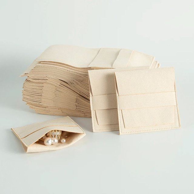 50 Mikrofaser Schmuckbeutel in Beige und Gelb als Geschenkbeutel für Schmuck, Ringe oder Ohrringe, B/H: 8 x 8 cm - Bild 1