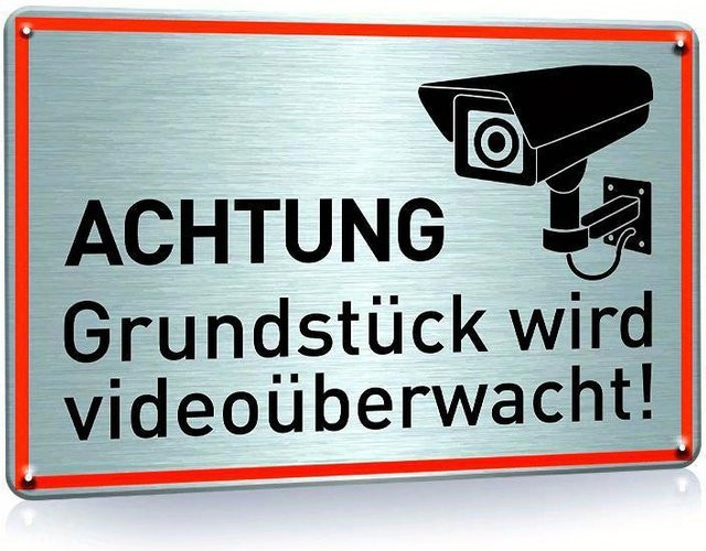 Orlala Metall Blechschild Achtung Grundstück Wird Videoüberwacht Warnschild für Außenbereich, Weiß, B x H: 30 x 20 cm - Bild 1