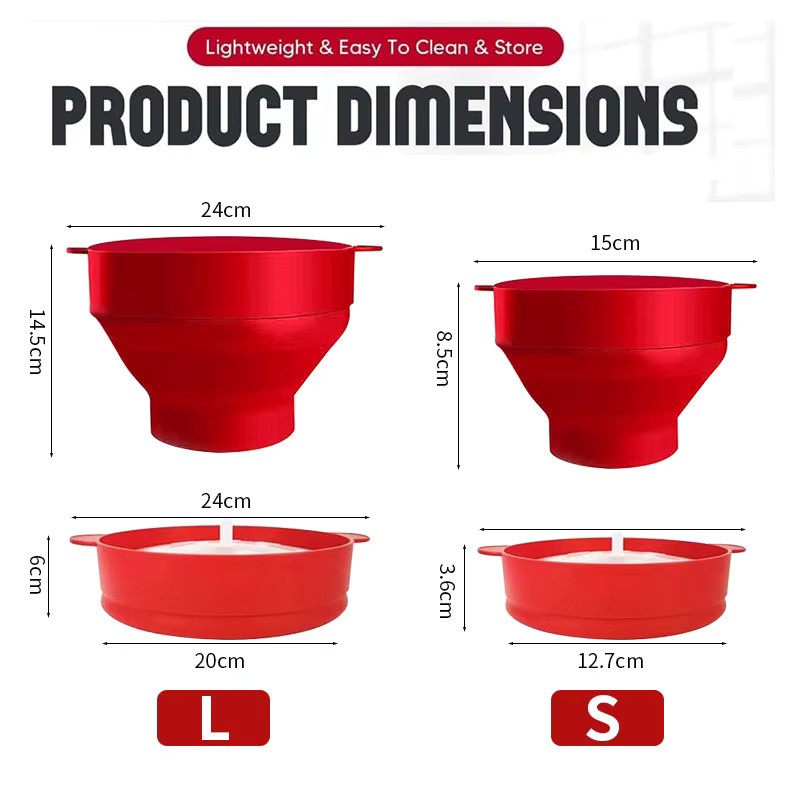 PGY Silikon Mikrowellen Popcorn Maker mit Deckel, zusammenklappbare Popcorn Schüssel, BPA-frei, rund, grün und rot - Bild 2