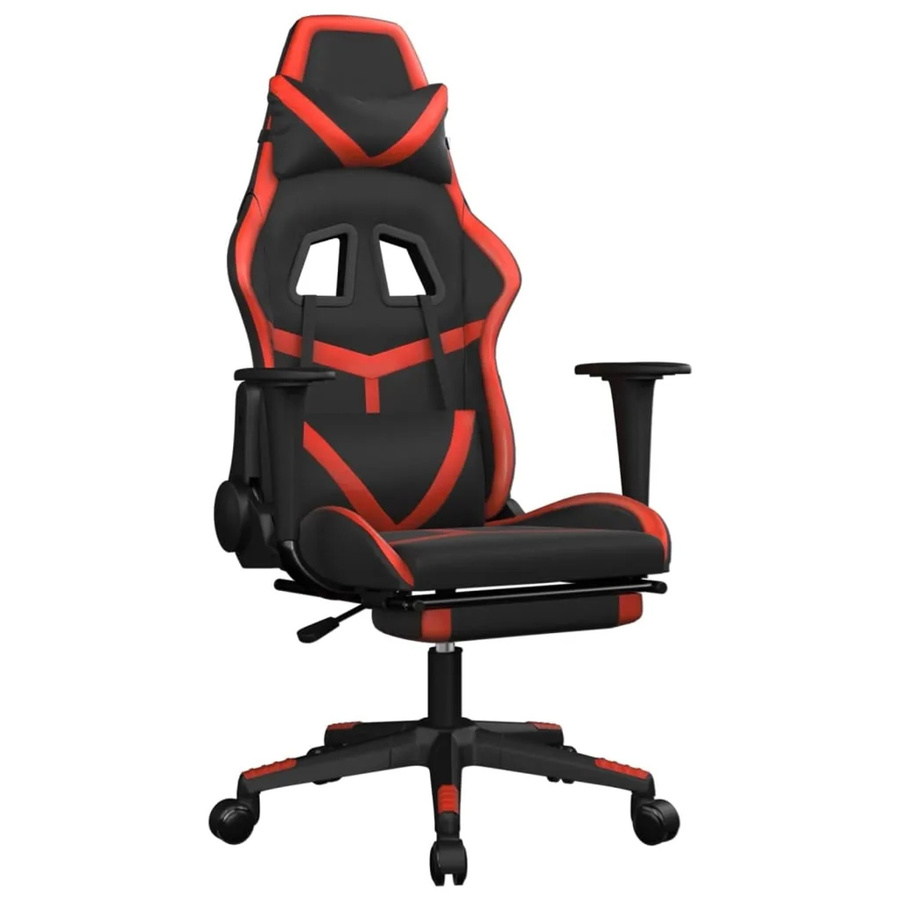 vidaXL Gaming-Stuhl in Schwarz und Rot mit Fußstütze und Kopfstütze aus Kunstleder - Bild 2