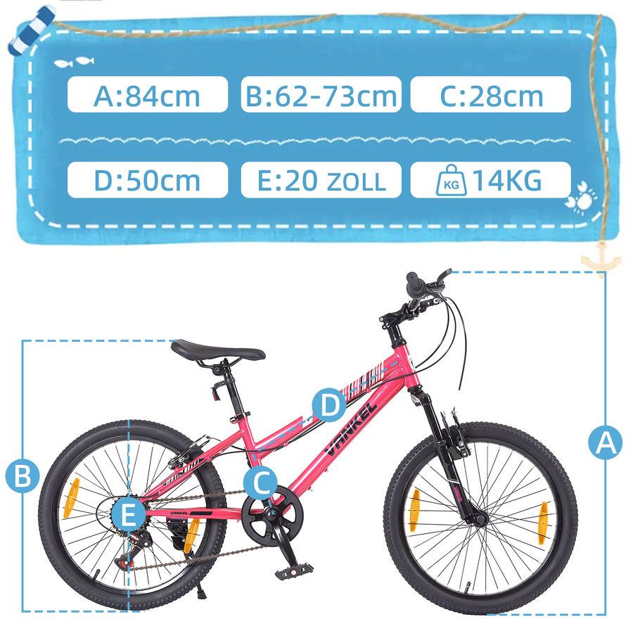 Vankel Kinder-Mountainbike für Mädchen, 20-Zoll, 6 Gänge, mit Schaltwerk und V-Bremsen - Bild 6