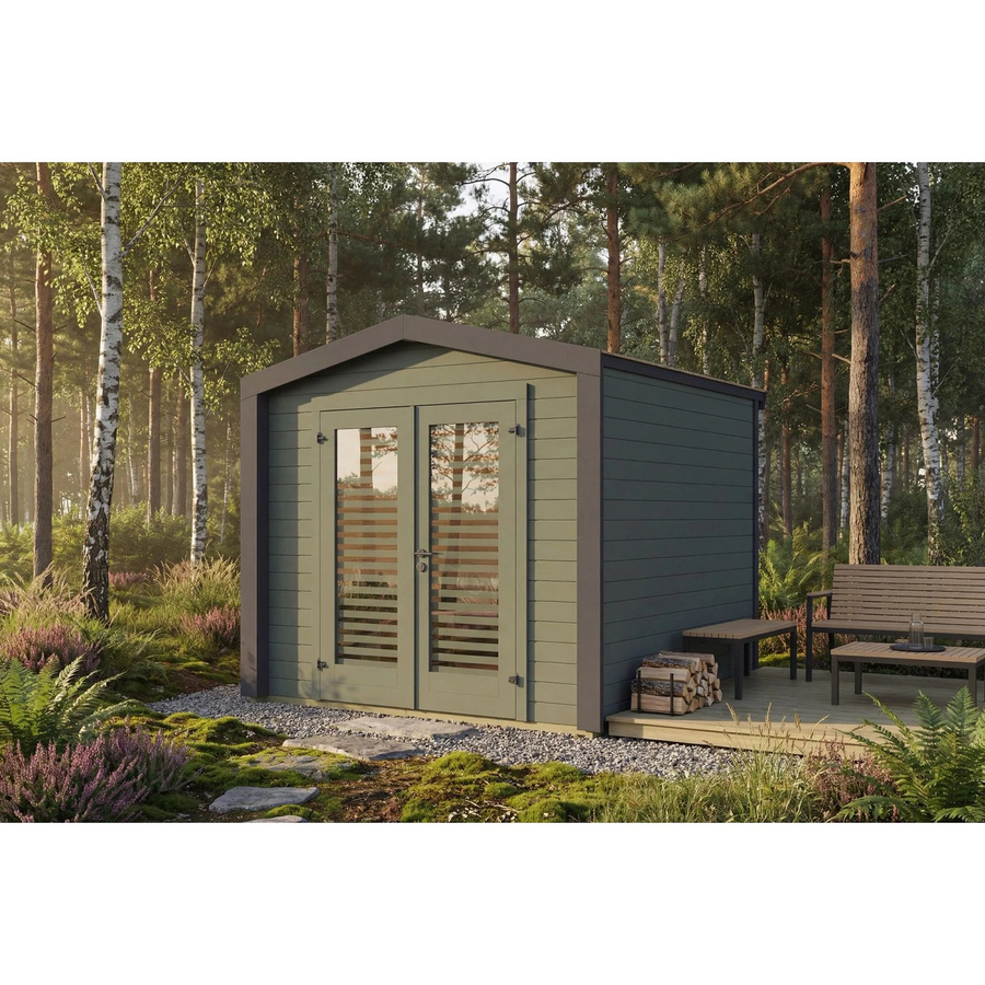 Weka Holz-Gartenhaus Killarney mit Satteldach in Grau-Grün lasiert, B/T/H: 261 x 263 x 241 cm - Bild 2