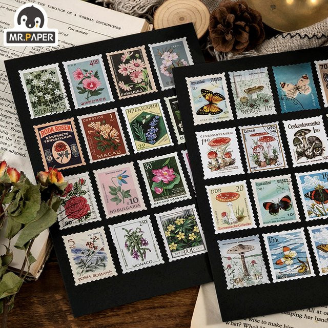 Mr.paper Vintage Retro Philatelic Museum Serie DIY Dekorations-Stempelaufkleber, 46 Stück pro Beutel, Multicolour - Bild 1