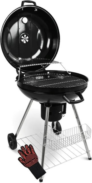 DELUKE Kugelgrill ENNO Holzkohlegrill mit klappbarem Deckel und Ablage in Schwarz - Bild 1
